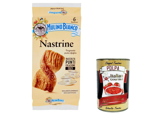 Mulino Bianco Nastrine Puff Pastry Cake 240g + Italian Gourmet Polpa 400g Pack of 12