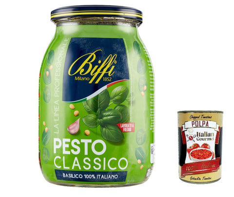 3 x Biffi Linea professional pesto classico, 100% Italian basil, pasta sauce cooking sauces 980 g + Italian gourmet polpa 400 g