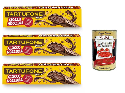 Motta Tartufone Ciocco Nocciola Barra di Cioccolato a Latte e Nocciole Tartufone Chocolate Hazelnut Milk Chocolate and Hazelnut Bar 3 x 150 g + Italian Gourmet Polpa 400 g