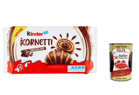 6 x Ferrero Children's Cornetti Cioccolato Cornetti Croissants Filled with Chocolate, Pack of 252 g, Each Pack Contains 6 Croissants + Italian Gourmet Polpa 400 g