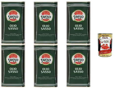 Sasso Olive Oil Extra Virgine, 100% Italian, 6 x 1 Litre Bottles, + Italian Gourmet Polpa 400g