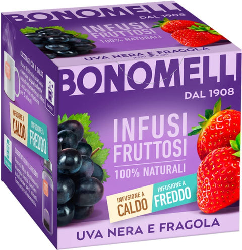 Bonomelli Infusi Fruttosi Uva Nera e Fragola Infusion with Black Grapes and Strawberry Pack of 10 Filters 100% Natural Ingredients
