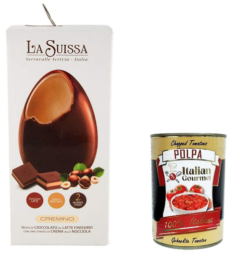 La Suissa Cremino, Very Fine Milk Chocolate Egg with a Layer of Hazelnut Cream 350 g + Italian Gourmet Polpa di Pomodoro 400 g