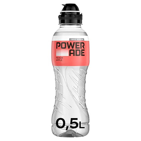 24x POWERADE Active Peach Apple Peach and Apple Water - Calorie-free and sugar-free refreshing drink with vitamins B3 and B6 - Sports drink with micronutrients in 500 ml disposable bottles