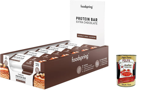 Foodspring Extra Chocolate Protein Bar, Protein Bar, Double Chocolate and Cashew, 12 x 45 g, The Perfect Snack with High Protein Content with Real Chocolate + Italian Gourmet Polpa 400 g