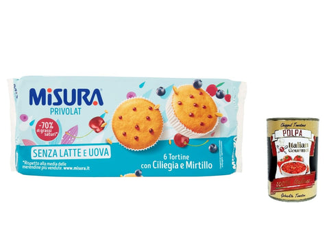 12 x Misura Tortine with Ciliegia e Mirtillo Privolat Tartlets with Cherry and Blueberry without Milk and Eggs 290 g + Italian Gourmet Polpa 400 g
