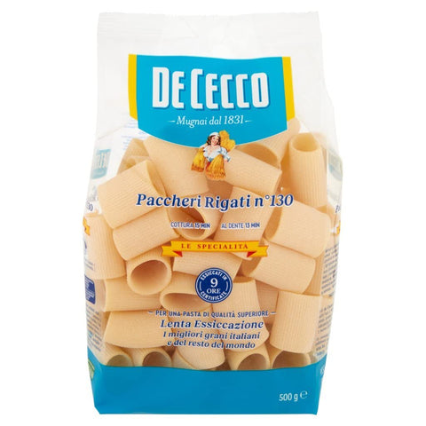 8x Pasta De Cecco Le specialita' 100% Italian Paccheri Rigati N°130 Pasta 500g + Italian Gourmet Polpa 400g