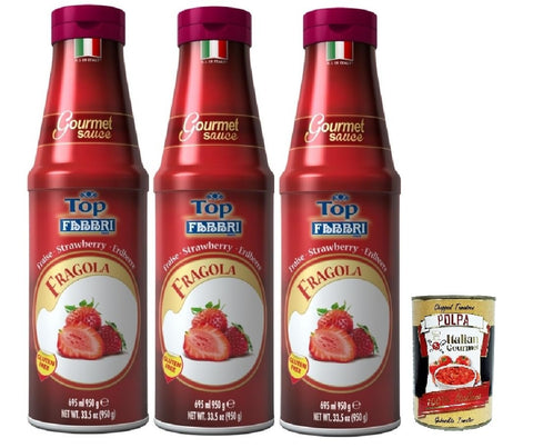 Fabbri Fragola Topping Sauce, Strawberry for Ice Cream, Desserts and Coffee, 3 x 950 g, Gluten-Free, Ready-to-Use Sauce + Italian Gourmet Polpa 400 g