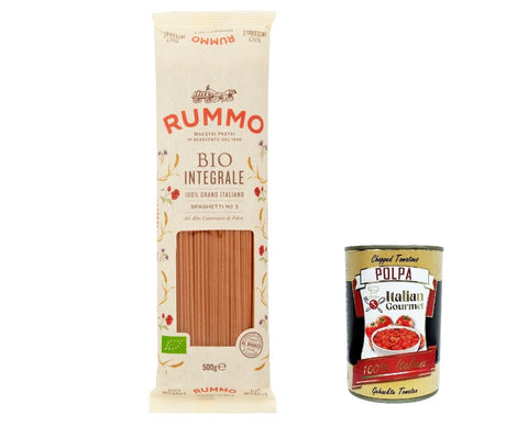 5 x Rummo Pasta Integrale Spaghetti N. 3, Whole Grain Pasta, Italian Pasta, 500 g + Italian Gourmet Polpa 400 g