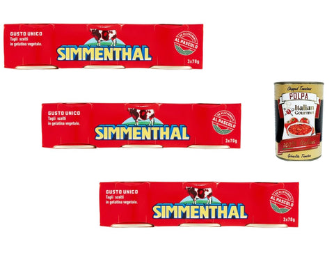 Simmenthal Beef in Vegetable Gelatin, Pack of 3 (3 x 70 g Each - Total 9 Cans) Italian Meat Specialty for Salads & Snacks + Italian Gourmet Polpa