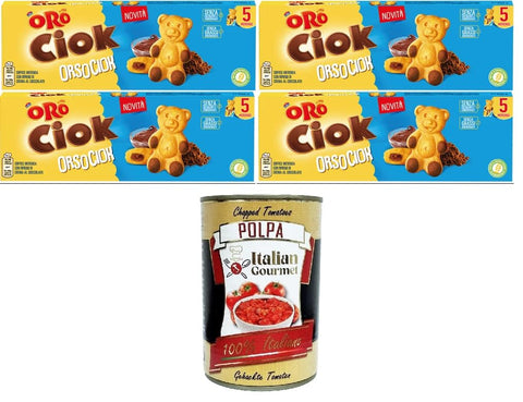 Oro Ciok Orso Ciok Soft Snack with Chocolate Cream Filling 4 x 150 g + Italian Gourmet Polpa 400 g