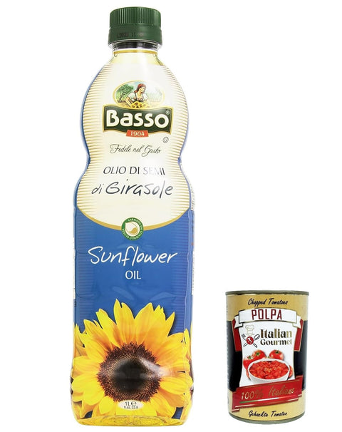 3 x Basso olio di girasole 1L sunflower oil from Italy cooking oil + Italian gourmet polpa 400g