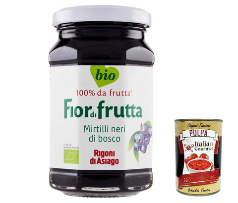 Rigoni di Asiago 6 x 250 g - Fiordifrutta Fruit Spread - Black Blueberries - Spread Jam Spreads Original from Italy + Italian Gourmet Polpa 400 g