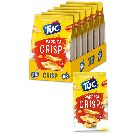 TUC Crisp Peppers 6 x 100 g I Salt Pastry Bulk Pack I Crisp Baked Crackers with Pepper Flavour I Extra Thin and Crispy