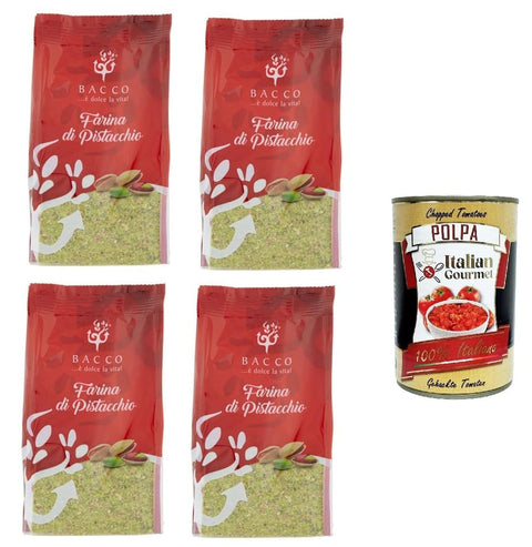 Bacco Farina di Pistacchio Pistachio Flour 4 x 100 g + Italian Gourmet Polpa di Pomodoro 400 g