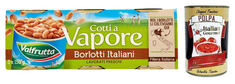 Valfrutta Fagioli Borlotti, Italian Borlotti Beans, Legume Vegetables Boiled Beans, Tin 3 x 150 g + Italian Gourmet Polpa di Pomodoro 400 g Tin