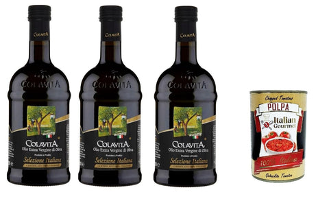 Colavita Olio Extra Vergine Di Oliva Selezione Italiana 3 x 500 ml, Extra Virgin Olive Oil 100% Italian + Italian Gourmet Polpa 400 g