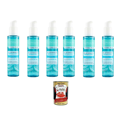Clinians Gel Detergent Rinfrescante Hydra Plus, Per Pelli Normali o Miste, Refreshing Cleansing Gel Face 150 ml, 6 x 150 ml + Italian Gourmet Polpa 400 g