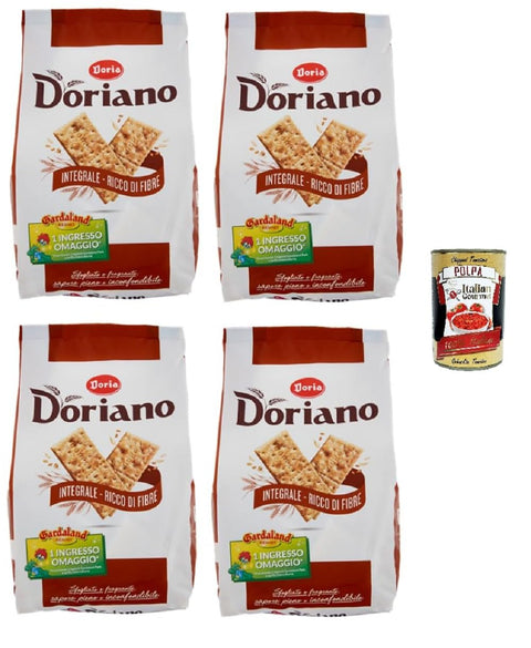Doria Doriano Cracker Integrali - Scented and Crispy Whole Grain Crackers - 4 x 700 g Bags - Each Bag Contains 24 Individual Servings + Italian Gourmet Polpa 400 g