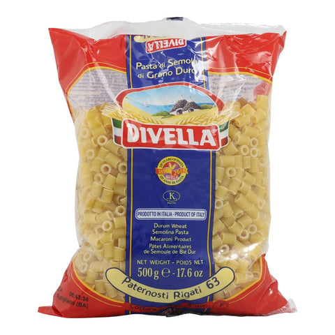 24 x Divella Paternosti Rigati N. 63 Durum Wheat Semolina Pasta Italian Noodles 500 g Pack + Italian Gourmet Polpa di Pomodoro 400 g Tin