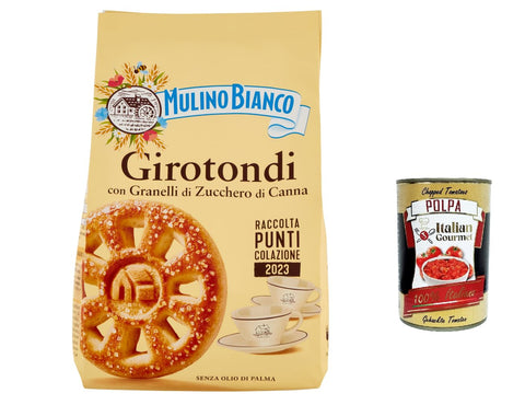 12 x Mulino Bianco Girotondi, biscuits with brown sugar grains, 350 g biscuits cookies + Italian gourmet polpa 400 g