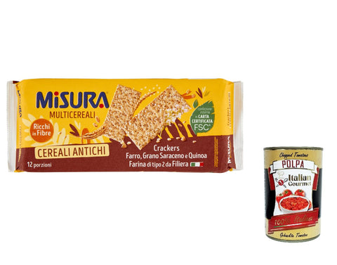 6 x Misura Crackers ai Cereali Multigrain Grain Crackers - Spelt, Buckwheat and Quinoa 350 g + Italian Gourmet Polpa 400 g