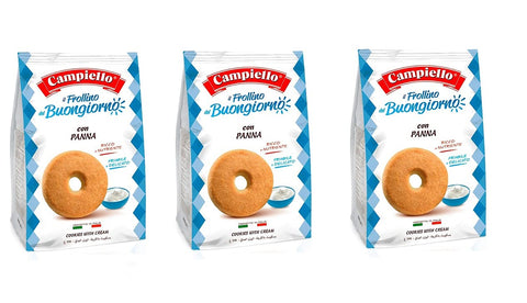 3 x Campiello i Biscotti del Buongiorno Frollini alla panna Cream Shortbread Biscuits with Cream 700 g Bisits Cookies 100% Italian Biscuits