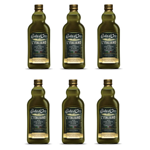 6 x Costa d'Oro 100% Italiano Fruttato Olio Extra Vergine di Oliva Virgin Olive Oil Extra 1 Litre Cooking Oil Only with Italian Olive