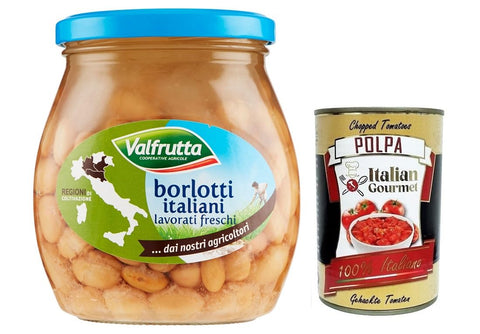Valfrutta Fagioli Borlotti, Italian Borlotti Beans, Legume Vegetable Boiled Beans, Glass 570 g + Italian Gourmet Polpa di Pomodoro 400 g Tin