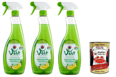 Vert di Chanteclair Sgrassatore Universale Limone e BasilicoVert by Chanteclair Universal Lemon and Basil Degreaser 3 x 600 ml + Italian Gourmet Polpa 400 g