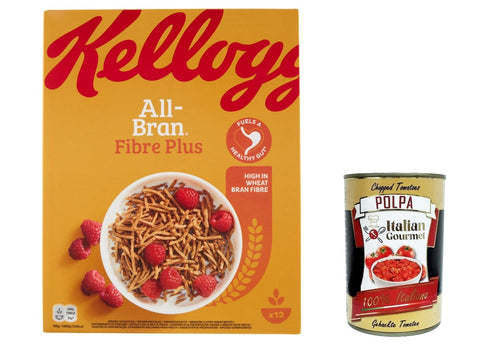 Kellogg's All-Bran Fibre Plus Mixed Cereals, Full Wheat Fibre, 500 g, Cereal Rich in Fibre + Italian Gourmet Polpa 400 g, Pack of 3