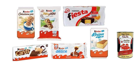 Children's Sweets Set, 6 Varieties, Brioss, Colazione Più, Panecioc, Delice, Fiesta, Cards, Italian Specialities, + Italian Gourmet Polpa 400g
