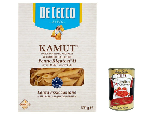 10 x De Cecco Pasta Penne Rigate N. 41 Kamut Brand of Khorasan Wheat 500 g + Italian Gourmet Polpa 400 g
