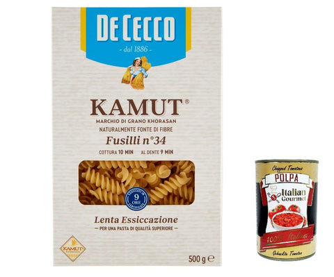 20x De Cecco Pasta Fusilli N. 34 Kamut Brand of Khorasan Wheat 500g + Italian Gourmet Polpa 400g