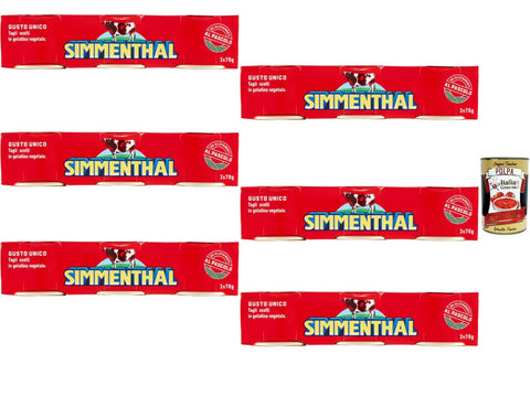 Simmenthal Beef in Vegetable Gelatin, 6 x 3 x 70 g Storage Pack, Italian Beef Cubes for Salads & Snacks + Italian Gourmet Polpa