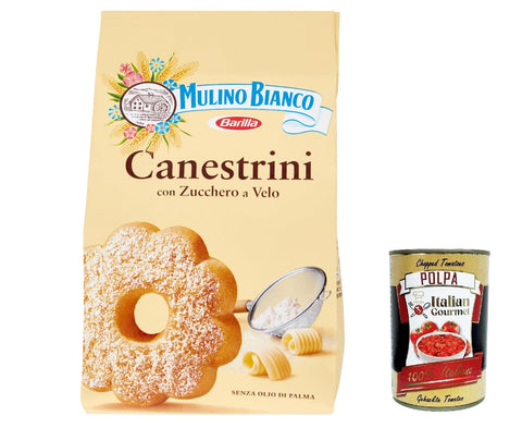 12 x Mulino Bianco Canestrini, Sugar Biscuits, Biscuits with Sugar Cookies Brioche Cake, Canestrelli 200 g + Italian Gourmet Polpa 400 g