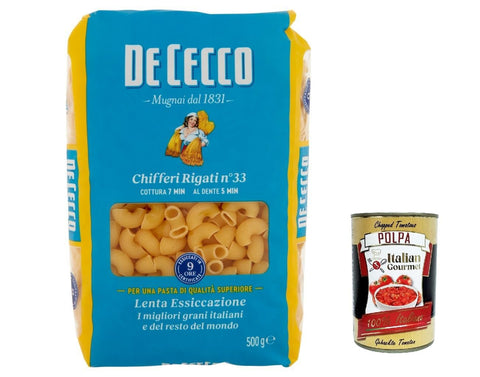 10x De Cecco Pasta 100% Italian Chifferi Rigati n° 33 Noodles 500 g + Italian Gourmet Polpa 400 g