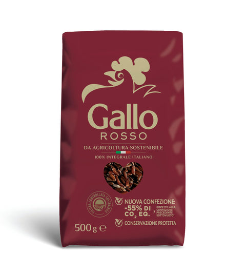 Riso Gallo, Wholemeal Red for Sustainable Agriculture, Good and Versatile Italian Rice, Fibre Source, Parboiled Method, 12 Minutes Cooking, 500 g