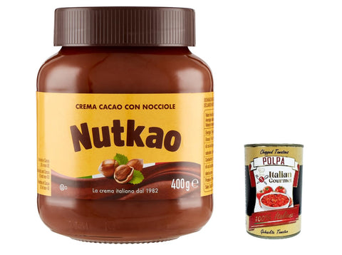 Nutkao Crema Cacao con Nocciole, Spreadable Cream Cocoa with Hazelnuts, Italian Cream, 400 g Glass + Italian Gourmet Polpa 400 g, Pack of 3