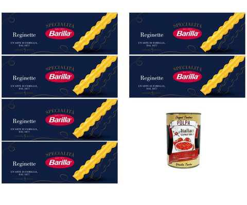 Barilla Reginette Specialità 6 x 500 g - Wavy Ribbon Noodles Made of 100% Durum Wheat Semolina, al Dente in 9 Mins, Bronze Raw Surface, Storage Pack for Family & Gastro + Italian Gourmet Polpa