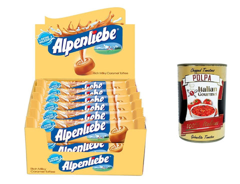 Alpenliebe Caramel Toffee Bar 24 x 36 g Display Box - Rich & Milky, Individually Wrapped, Snack for Office School Supply + Italian Gourmet Polpa