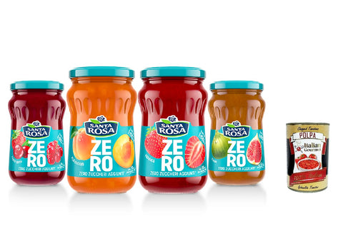 Santa Rosa Zero Confettura Test Pack, Jam Jam No Added Sugar, Free from Preservatives, Jam 4 x 300 g Glass + Italian Gourmet Polpa 400 g