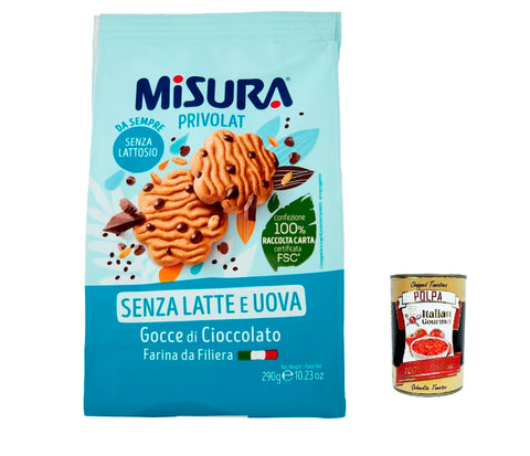 6 x Misura Biscotti with Gocce di Cioccolato Privolat Biscuits with Chocolate Chips without Milk and Eggs 290 g + Italian Gourmet Polpa 400 g