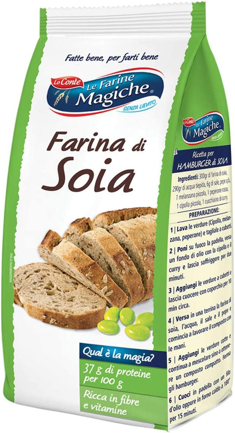 6 x Lo Conte le Farine Magiche Farina di Soia Soy Flour Rich in Fibre Ideal for Bread, Pizza, Creams and Cakes, Pack of 300 g