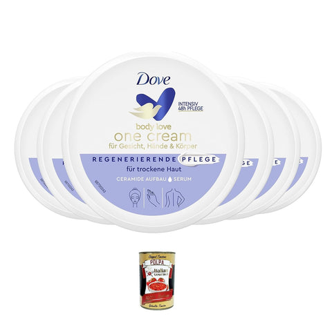Dove Body Love One Cream Crema rigenerante per viso 250 ml, Regenerating Cream for Body, Hands and Face 6 x 250 ml + Italian Gourmet Polpa 400 g
