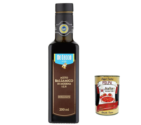 De Cecco Aceto Balsamic Di Modena I.G.P 250 ml Balsamic Vinegar from Modena + Italian Gourmet Polpa 400 g Pack of 12