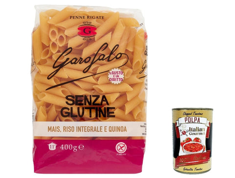 20 x Penne Rigate 400 g Senza Glutine Glutin Free, Gluten-Free Pasta Noodles + Italian Gourmet Polpa 400 g