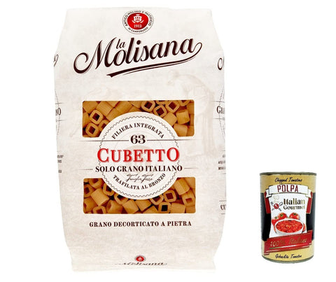 La Molisana Cubetto N. 63 Pasta Lenta Lavorazione Pasta Made of Durum Wheat Semolina Bronze Drawing 500g + Italian Gourmet Polpa 400g Pack of 10