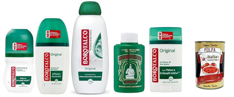 Borotalco Original MegaTest Pack of 5 Talco Deodorant Dush Gel Cream + Italian Gourmet Polpa 400 g