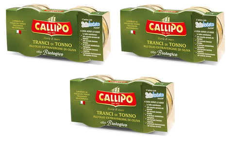 Callipo Tranci di Tonno Tuna Slices in Extra Virgin Olive Oil Organic Tuna (2 x 80 g) Pack of 3